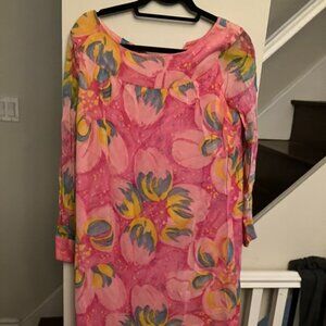 Slinky Sheer Lined Power Pink Party Dress